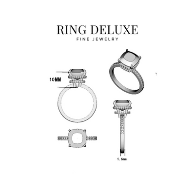 4.0ct Cushion Cut Moissanite Diamond Double Hidden Halo Engagement Ring