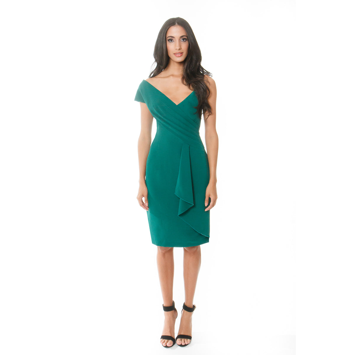 Asymmetric Shoulder Flounced Sheath