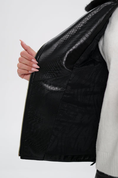 Genuine Mink Fur Embossed Leather Jacket