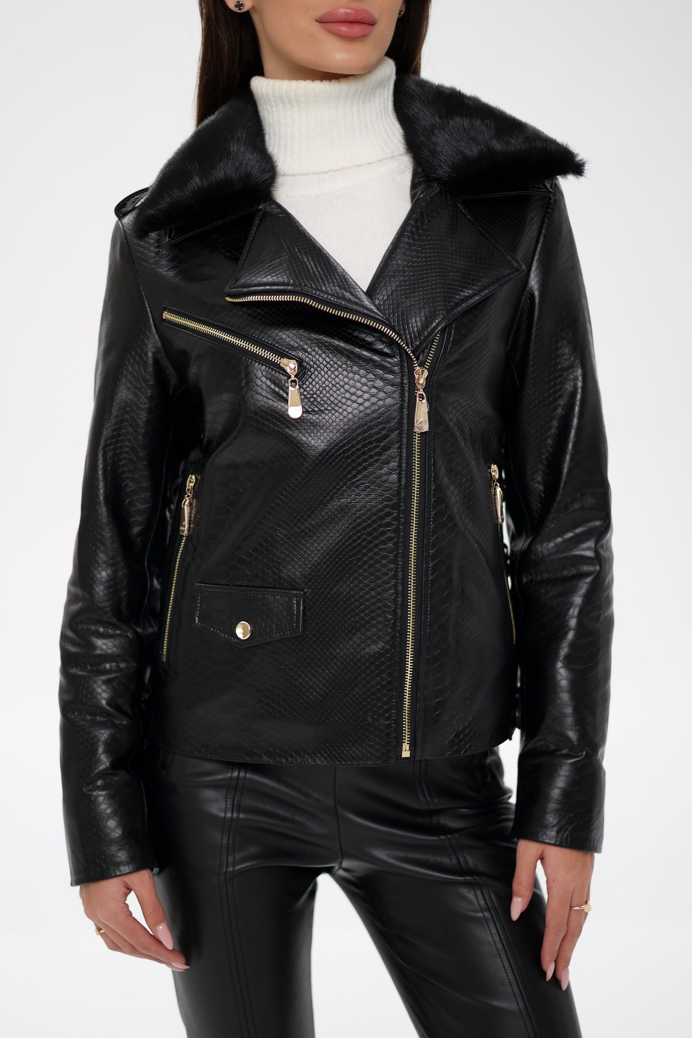 Genuine Mink Fur Embossed Leather Jacket