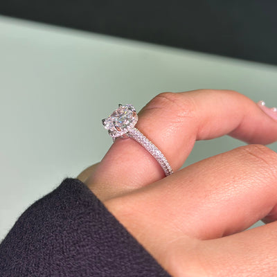 2.5ct Oval Cut Three Row Pavè Moissanite Engagement Ring