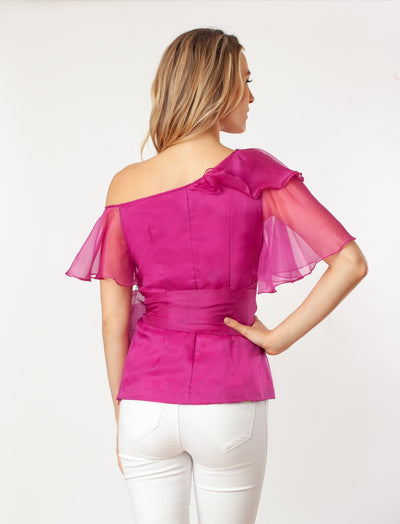 Asymmetric Shoulder Flutter Slv Blouse
