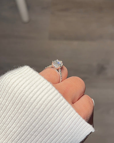 4.0ct Pear Cut Moissanite Hidden Halo Engagement Ring