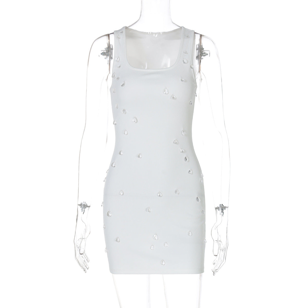 Women Clothing Summer Personality Slim Fit Slimming Beaded Sleeveless Sheath Dress