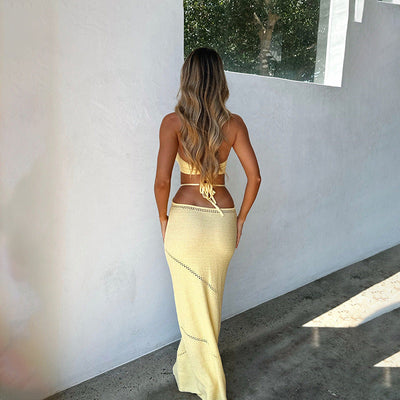 Autumn Winter Beach Dress Women Solid Color Sexy Knitted Hollow Out Cutout Beach Bikini Swimsuit Blouse Sun Protective Clothing