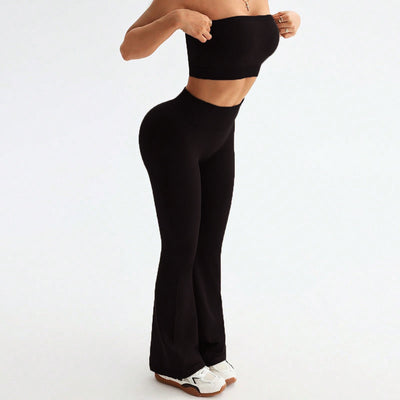 Vest Wide Leg Tight Seamless Hip Lifting Yoga Bell Bottom Pants Two Piece Sets Abdominal Shaping High Waist Bootcut Casual Exercise Yoga Clothes