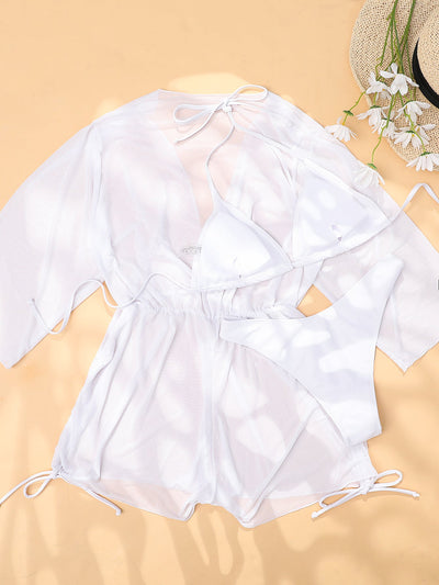 White Tied High Waist Sexy Three-Piece Suit Bikini Swimsuit Women