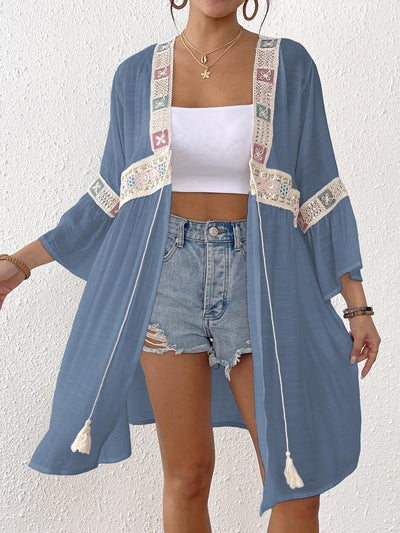 Women Cardigan Bow Women Clothing Sequined Embroidered Lace Stitching Beach Beach Cover Up
