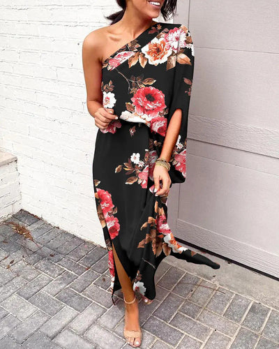 Women Clothing Dress Sexy Oblique Shoulder Elegant Single Side Sleeve Dress for Women