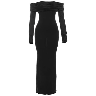 Winter Women Clothing Elegant off Shoulder High Waist Slim Dress