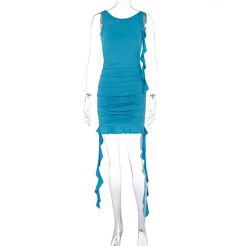 Women Clothing Summer Autumn Sexy Backless Slim Fit Pleated Dress