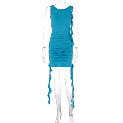 Women Clothing Summer Autumn Sexy Backless Slim Fit Pleated Dress