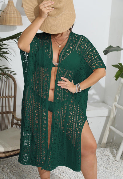 Women Coat Women Clothes Sexy Cutout Woven Bikini Cover Up Short Sleeved Cardigan