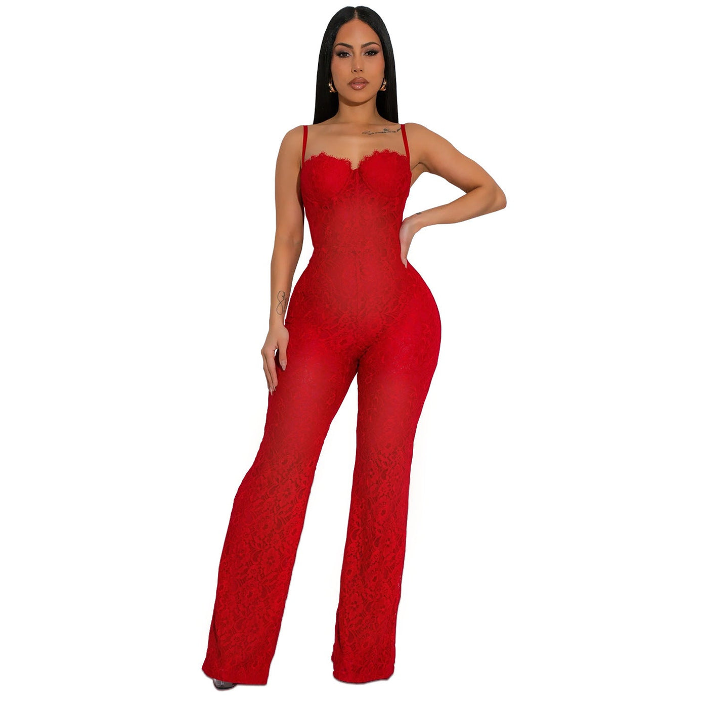Women Wear Sexy Slim Lace Cutout Sling Jumpsuit