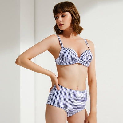 Women Bikini Multicolor Plaid Push Up Split Swimsuit Beach Vacation Swimsuit