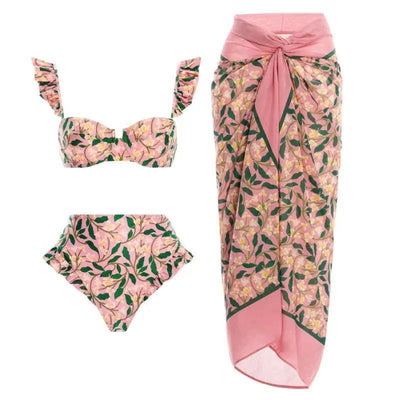 Women Lace up One Piece Women Swimwear French Retro Cover Belly Slimming Swimsuit Chiffon Beach Dress