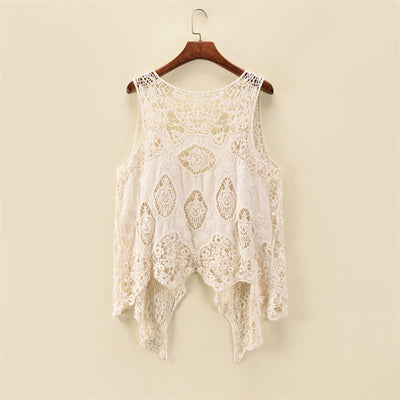 Women Summer Coat Thin Coat Sleeveless Lace Cardigan All Match Shawl Beachwear Sun Protection Clothing Women Hollow Out Cutout Shirt