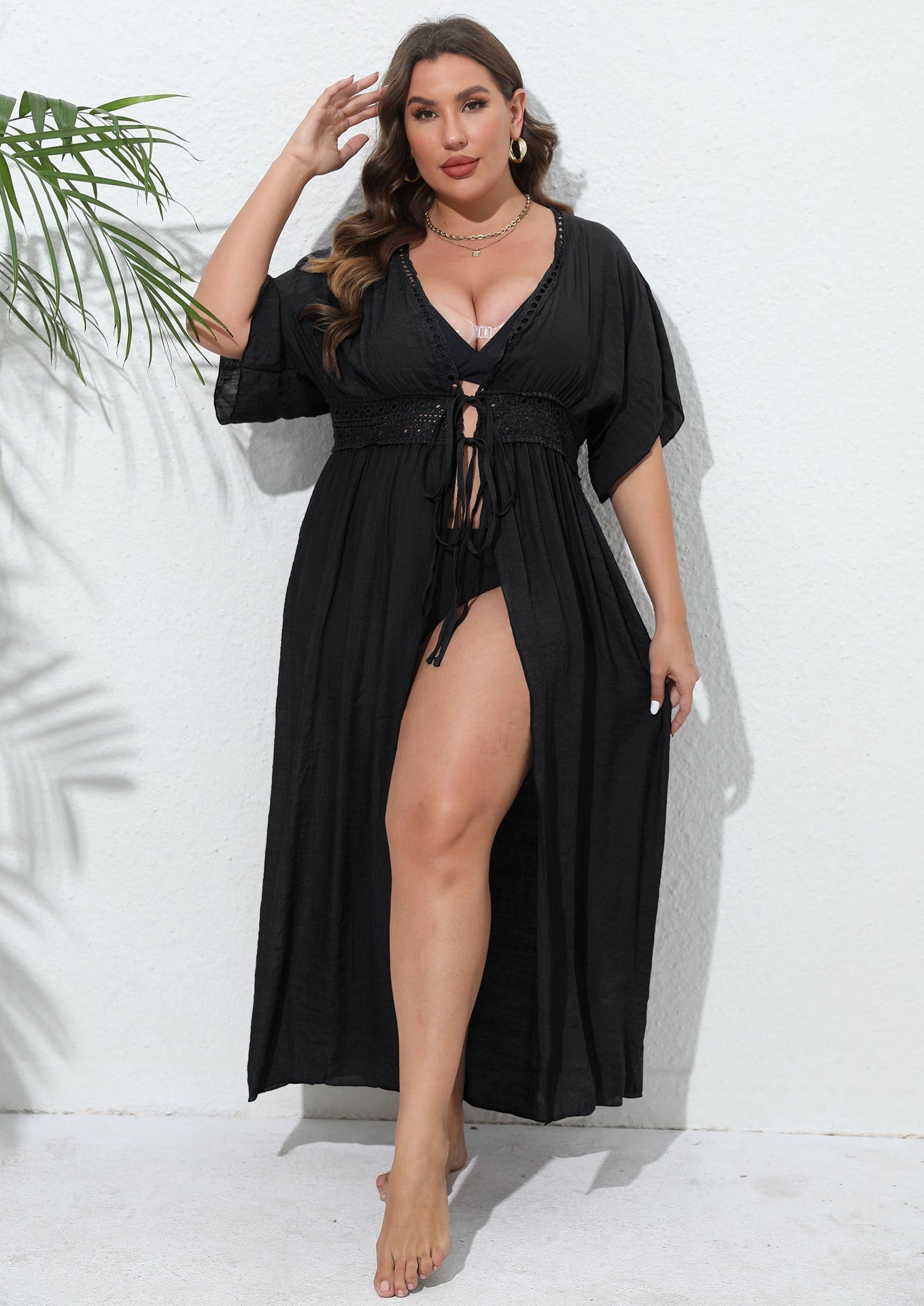 Women Coat Women Clothes Lace Stitching Beach Bikini Cover Up Strap Sun Protection Cardigan