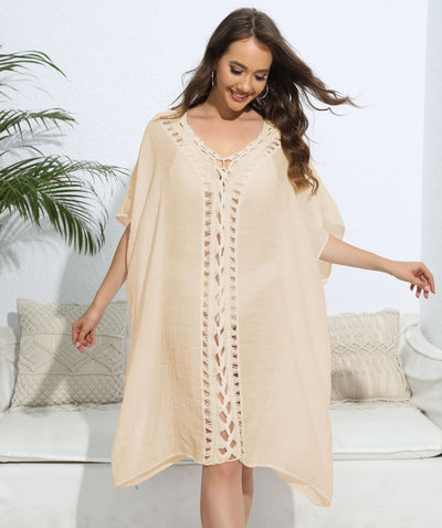 Women Blouse Women Clothing Crochet Stitching Loose Dress Beach Bikini Cover up