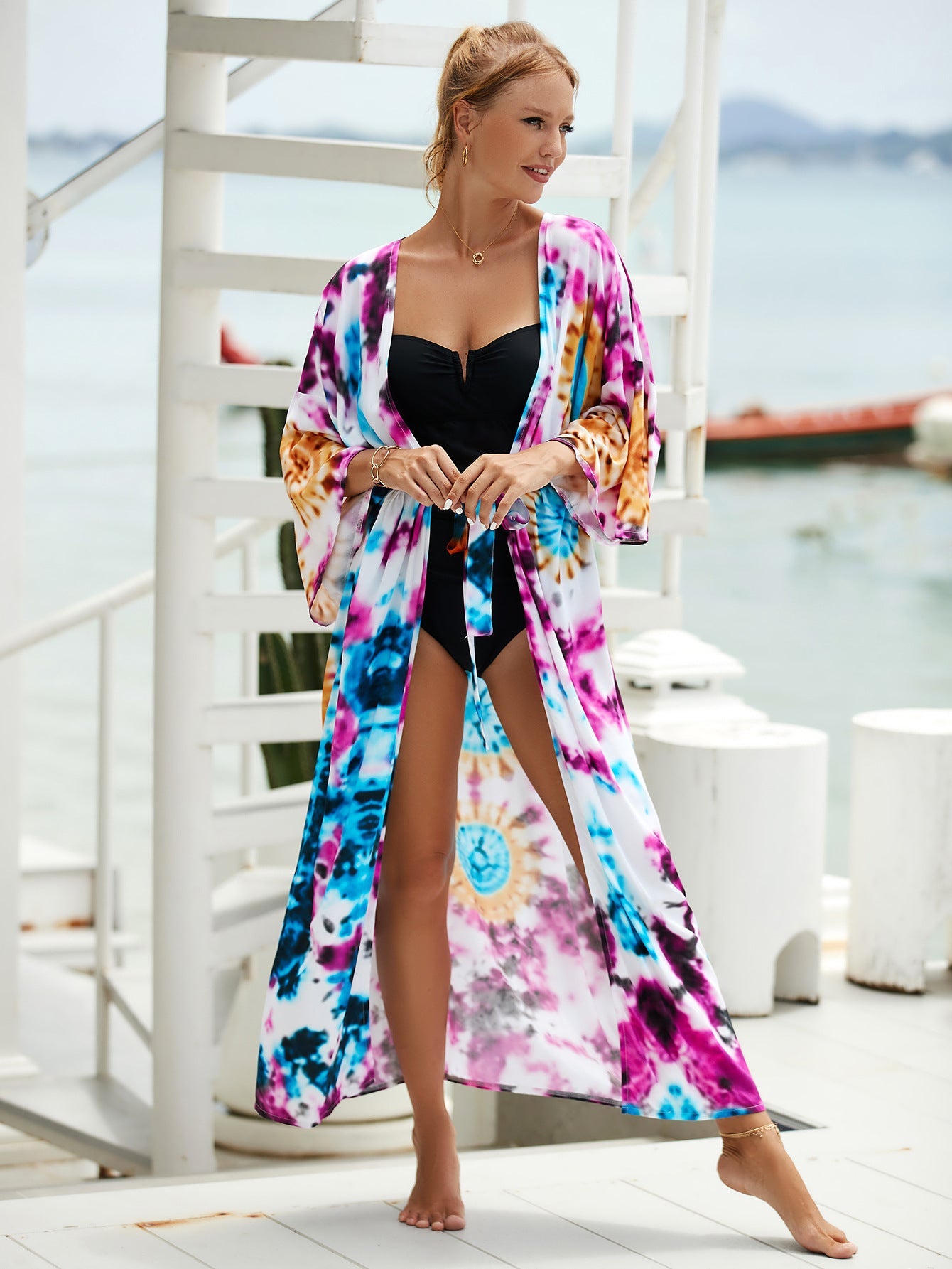 Printed Beach Jacket Sexy Sun Protection Cardigan Holiday Bikini Cover up Blouse Women