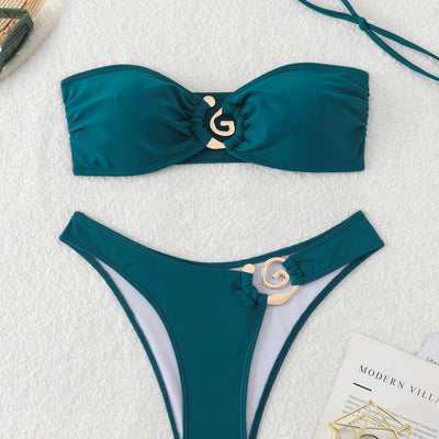Tube Top Exposed Back Lady Sexy Summer Beach Bikini Split Set
