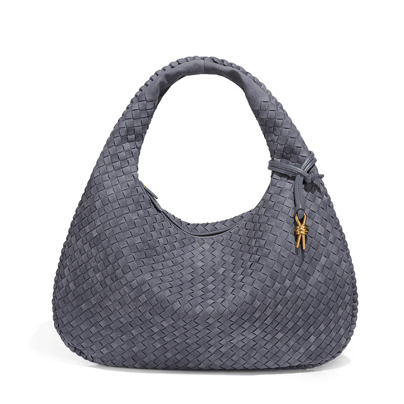 Woven Bag Dumplings Bag Hand Carry Office Underarm Bag Autumn Winter Retro Suede Surface Soft Leather