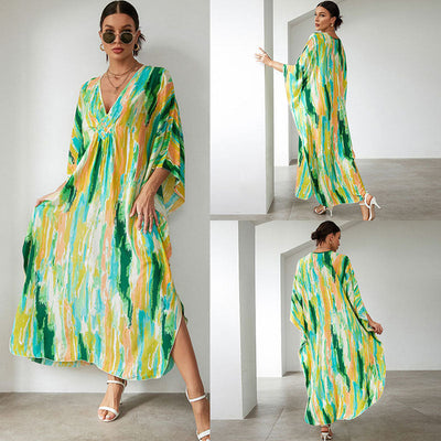 Rayon Print Holiday Loose Robe Beach Jacket Maxi Dress Bikini Cover