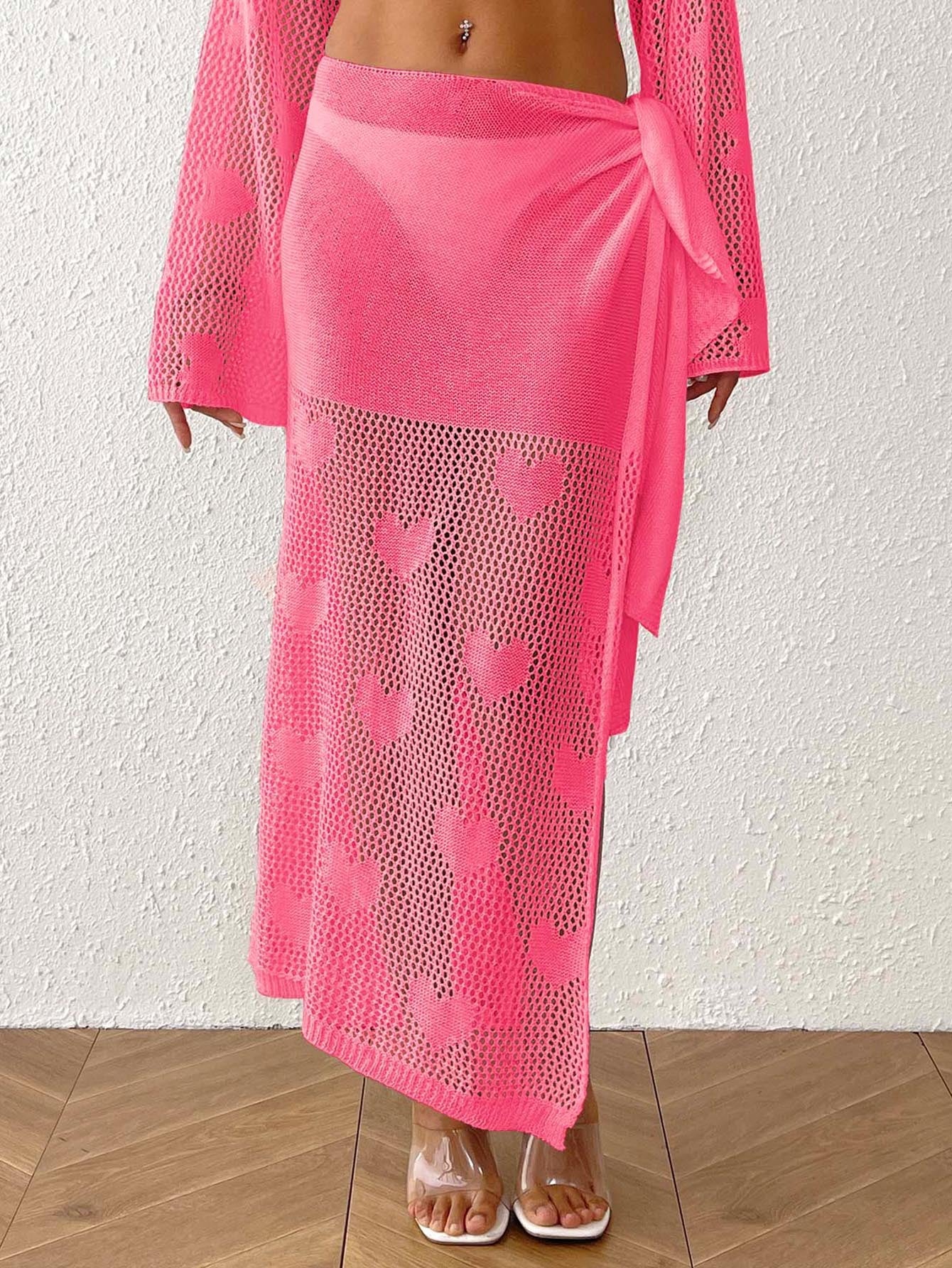 Women Beach Dress Women Clothing Summer Love Jacquard Woven Blouse Irregular Asymmetric Lace up Skirt