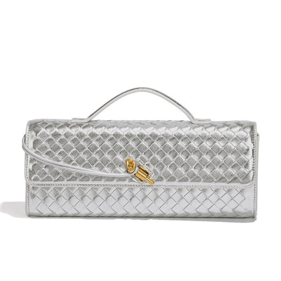 Woven Dinner Bag Soft Leather Mid Ancient Baguette Bag File Holder Horizontal Crossbody Bag Women