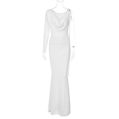 Women Clothing Autumn Winter Sexy Solid Color One Shoulder Slim Dress