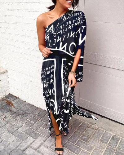 Women Clothing Dress Sexy Oblique Shoulder Elegant Single Side Sleeve Dress for Women