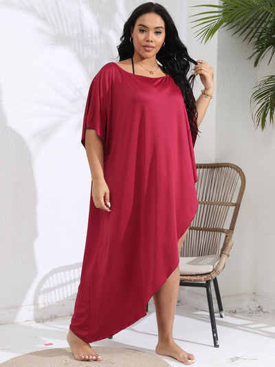 Women Vacation Beach Blouse plus Size Women Clothes off Shoulder Bikini Irregular Asymmetric Dress