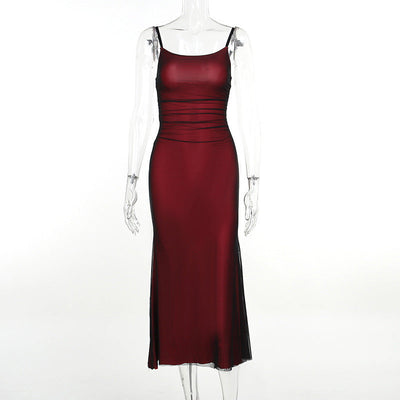 Women Contrast Color Suspenders Dress Summer Sexy Slim Fit Pure Dress for Women
