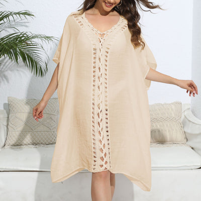 Women Blouse Women Clothing Crochet Stitching Loose Dress Beach Bikini Cover up