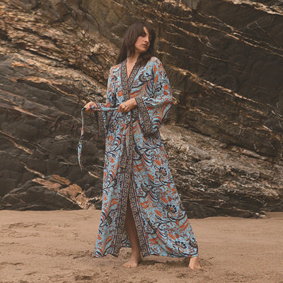 Vacation Beach Coat Rayon Printed Sunscreen Cardigan Vacation Bikini Cover
