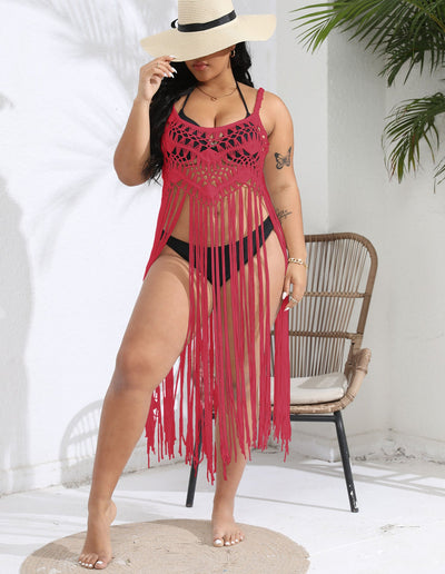 Women Beach Vacation Blouse Bikini Overclothes Tassel Patchwork Cami Dress