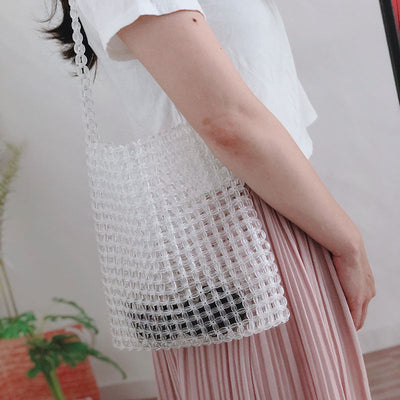Transparent Square Beaded Bag Acrylic Hand Woven Bag Casual Hand Carrying Shoulder Bag Women