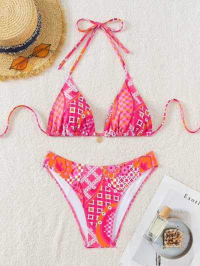 Bikini Printed Embellished Lace up Sexy Bikini Swimsuit Swimwear Women