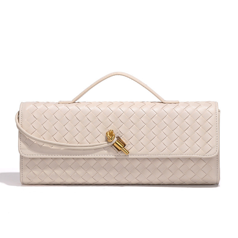 Woven Dinner Bag Soft Leather Mid Ancient Baguette Bag File Holder Horizontal Crossbody Bag Women
