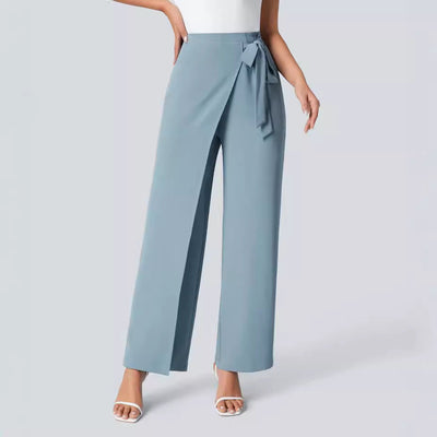 Workwear Women Work Pant Casual Texture Wide Leg Professional Trousers Belt Pants