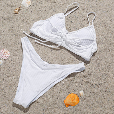 Women Swimsuit Steel Bracket Gathered Sexy Bikini Strap Backless Split Swimsuit Bikini