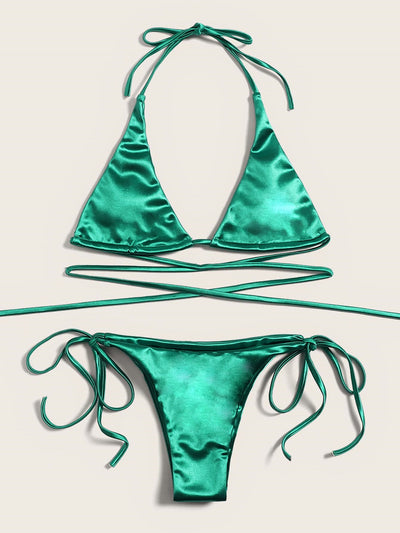 Bikini Double Bikini Sexy Swimsuit Sexy Swimsuit Women Tied Swimsuit Solid Color
