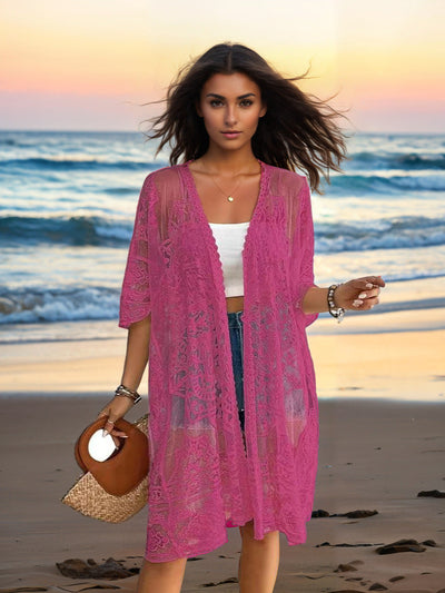 Women's Clothing Sexy See through Water Soluble Lace Embroidered Cardigan Beach Bikini Sun Protective Blouse