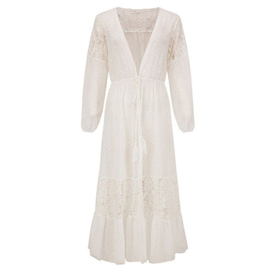Chiffon Stitching Lace Lace Beach Cover Up Sexy Cardigan Loose Vacation Beach Cover Up
