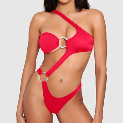 Women Solid Color Bandage One Piece Swimsuit Solid Color Bikini