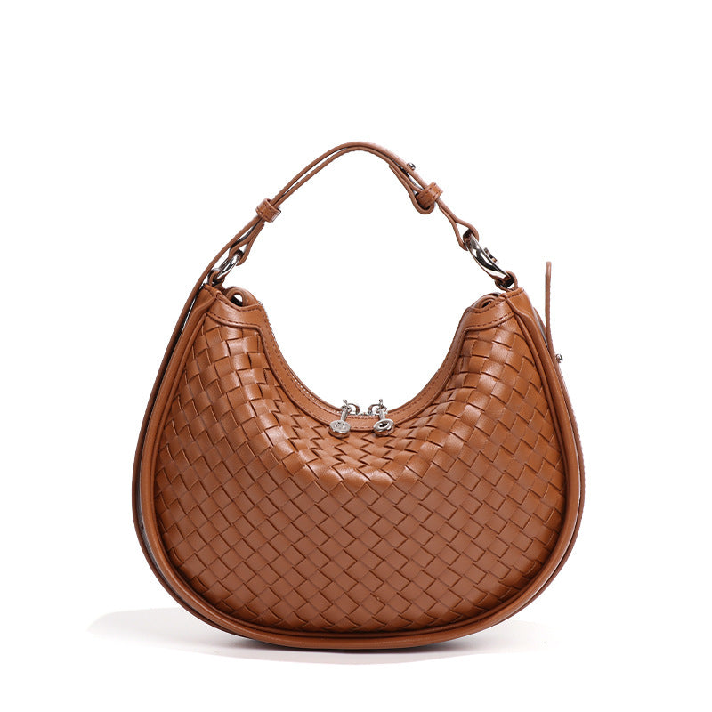 Woven Bag Women Woven Bag Idle Soft Leather Textured Oval Saddle Hand Carrying Selenodont Bag