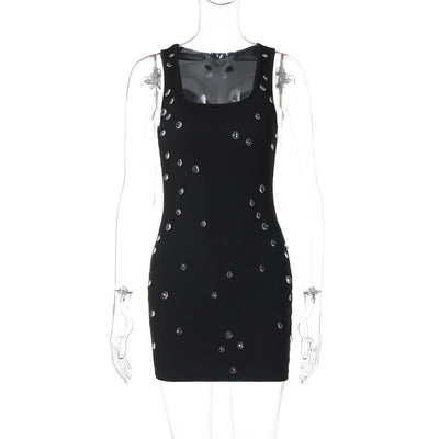 Women Clothing Summer Personality Slim Fit Slimming Beaded Sleeveless Sheath Dress