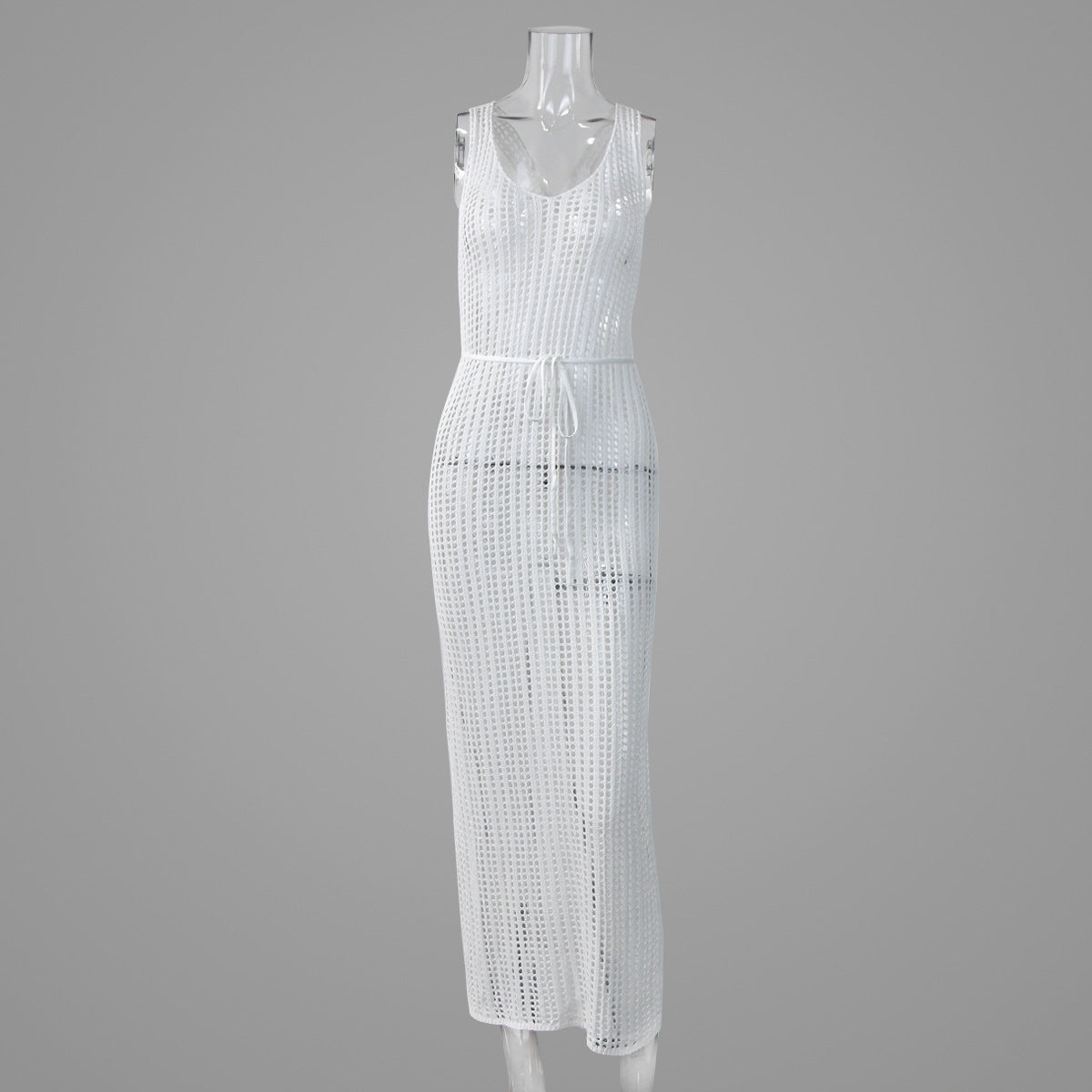 Vacation Beach Sexy Smock Dress Hollow Out Cutout Out See Through Backless Knitted Dress Women