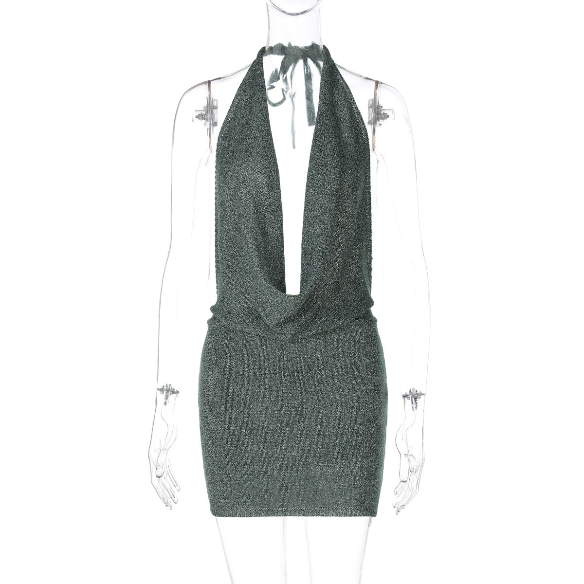 Women Clothing Winter Sexy V neck Backless Lace up Wool Dress
