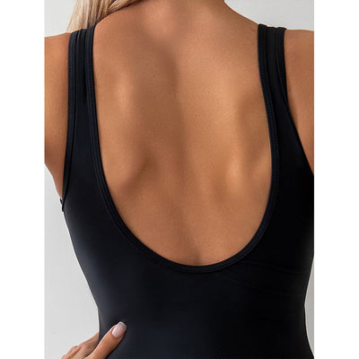 Women Competitive One Piece Swimsuit Solid Color Hollow Out Cutout One Piece Swimwear